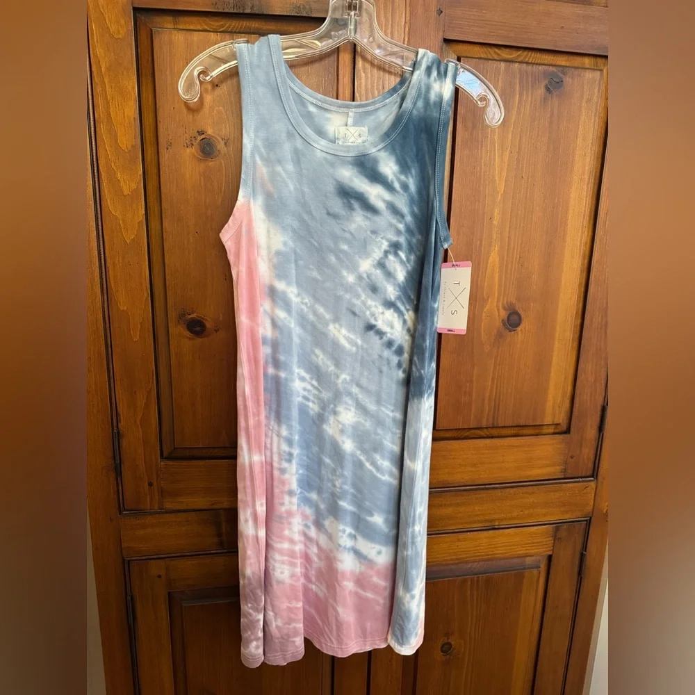 Thread & Supply Size Small Tie-Dye Sleeveless Tank Midi Dress in Blue & Pink NWT